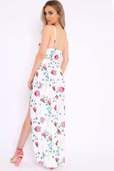 White Floral Front Split Trousers And Crop Co-Ord - Damaria