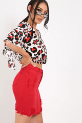 White Leopard Print Ruched Crop Top - Damira