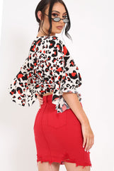 White Leopard Print Ruched Crop Top - Damira