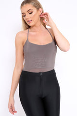Grey Slinky Lace Up Back Bodysuit - Danella