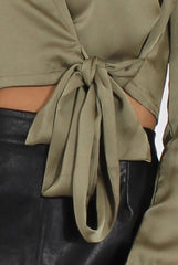 Green Silk Wrap Crop Top - Danielle