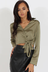 Green Silk Wrap Crop Top - Danielle