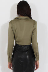 Green Silk Wrap Crop Top - Danielle