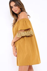 Mustard Shift Dress With Tassle Sleeves - Danielle