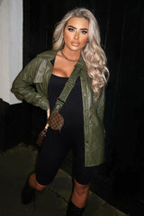 Khaki Faux Leather Shacket - Leiyah