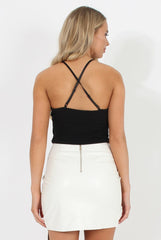 Black Ribbed V Front Bodysuit - Danika