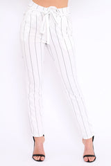 White Striped Long Wide Leg Trousers - Danniella