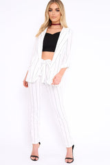 White Striped Long Wide Leg Trousers - Danniella