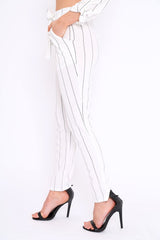 White Striped Long Wide Leg Trousers - Danniella