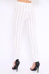 White Striped Long Wide Leg Trousers - Danniella