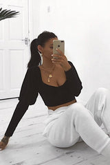 Black Slinky Off Shoulder Crop Top - Danni