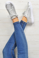 Silver Lace Up Studded Trainers - Danaly