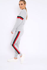 Grey Side Stripe Crew Neck Loungewear Set - Danyela