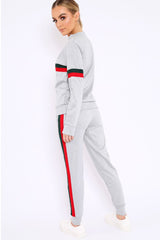 Grey Side Stripe Crew Neck Loungewear Set - Danyela