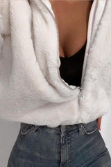 Cream Borg Zip Front Jacket - Danyelle