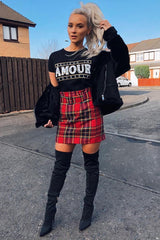 Red Tartan Belted Pleated Mini Skirt - Danyka