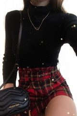 Red Tartan Belted Pleated Mini Skirt - Danyka
