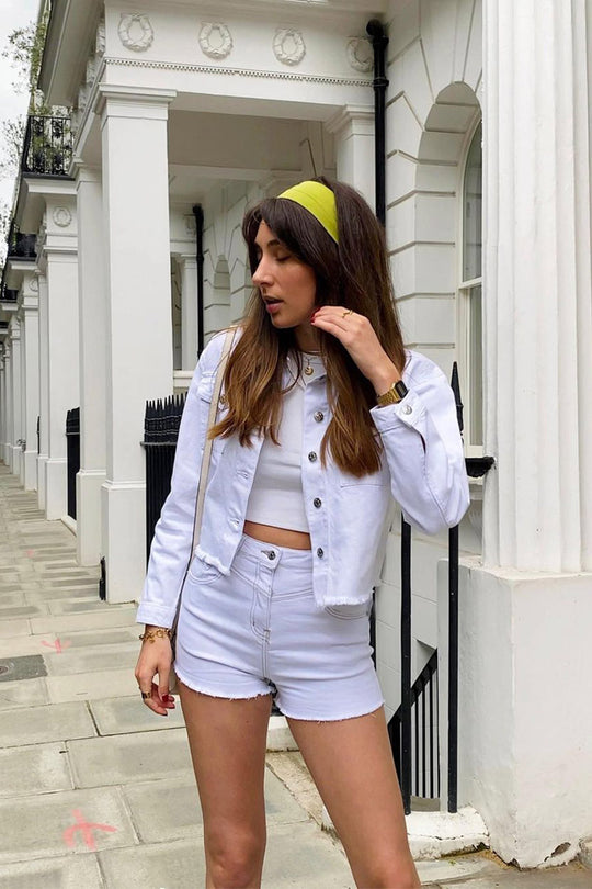 White Frayed Hem Cropped Denim Jacket - Caryn