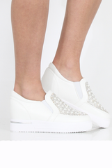 White Sparkle Wedged Skaters - Dara