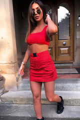Red Buckle Cargo Skirt and Crop Top Co-ord - Naliyah
