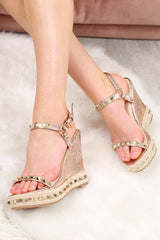 Rose Gold Studded Wedges - Darcy