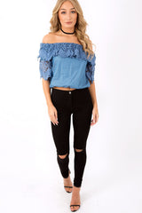 Dark Denim Bardot Crochet Top - Carley