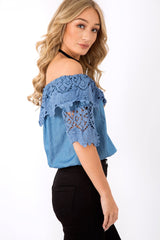 Dark Denim Bardot Crochet Top - Carley