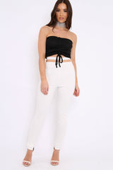 Black Gathered Middle Bandeau Crop Top - Darlah