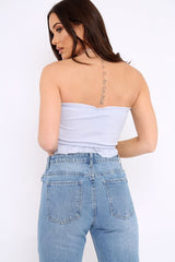 Powder Blue Gathered Middle Bandeau Crop Top - Darlah