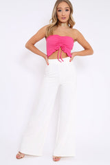 Hot Pink Gathered Middle Bandeau Crop Top - Darlah