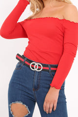 Black Peal Clasp Stripe Belt - Daryn