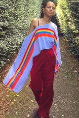 White Jumper with Stripe Rainbow Middle Jumper - Dasie