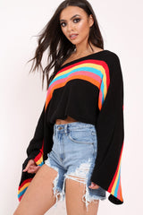 Black Jumper with Stripe Rainbow Middle Jumper - Dasie