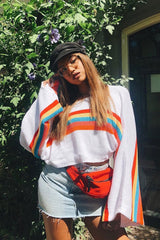 White Jumper with Stripe Rainbow Middle Jumper - Dasie