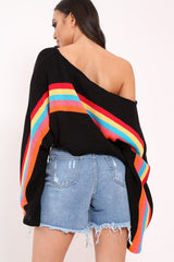 Black Jumper with Stripe Rainbow Middle Jumper - Dasie