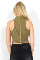 Daisy Khaki Suede Tie Up Crop Top