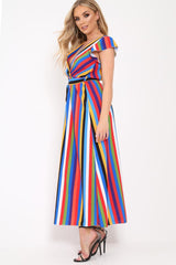 Multi Stripe Tie Waist Maxi Dress -Daveah