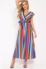 Multi Stripe Tie Waist Maxi Dress -Daveah