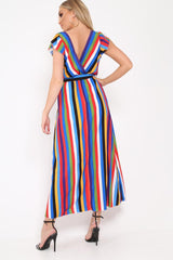 Multi Stripe Tie Waist Maxi Dress -Daveah