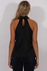Black Satin Dipped Hem Collar Top - Davina