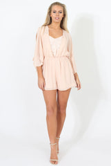 Nude Lace Panel Playsuit - Dawn
