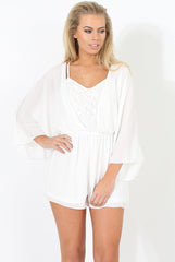 White Lace Panel Playsuit - Dawn
