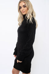 Black Roll Neck Cable Knit Jumper Dress - Dawn