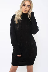 Black Roll Neck Cable Knit Jumper Dress - Dawn