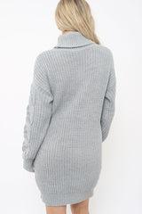 Grey Roll Neck Cable Knit Jumper Dress - Dawn