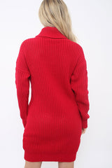 Red Roll Neck Cable Knit Jumper Dress - Dawn