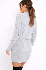 Grey Distressed Cable Knit Co-ord - Dayla