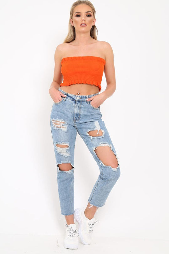Orange Knit Ribbed Bandeau Top - Daylee