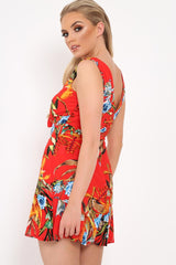 Red Floral Tie Front Dress -  Daylen
