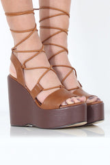 Tan Tie Up Wedges - Dayna